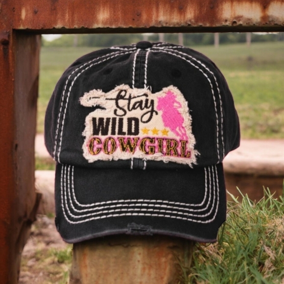 KBETHOS Accessories - Stay Wild Cowgirl Distressed Cap